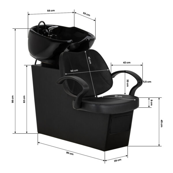 Spălător coafor Hair System Borneo negru cu armături cromate, negru, imaginea 10