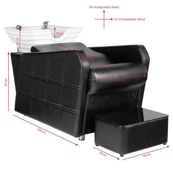 Spălător coafor Hair System HSB07 cu design italian, negru, negru, imaginea 1