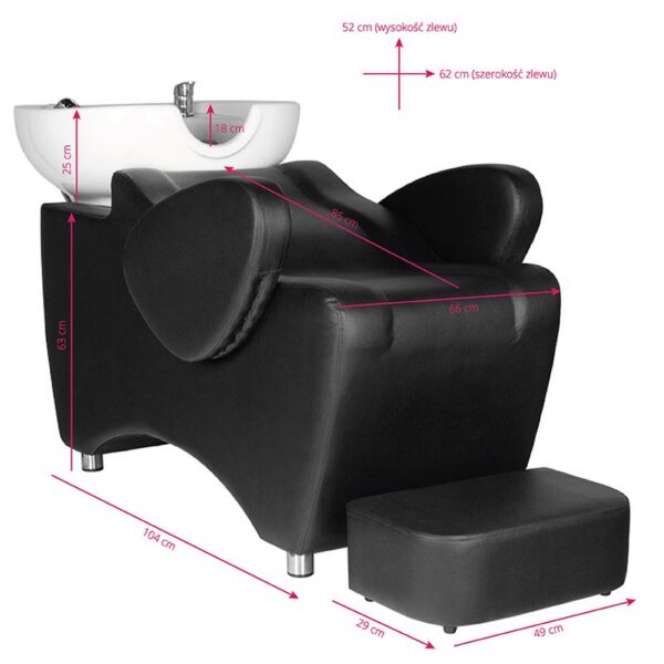 Spălător coafor Hair System HSB46 cu scaun aerodinamic, negru, negru, imaginea 6