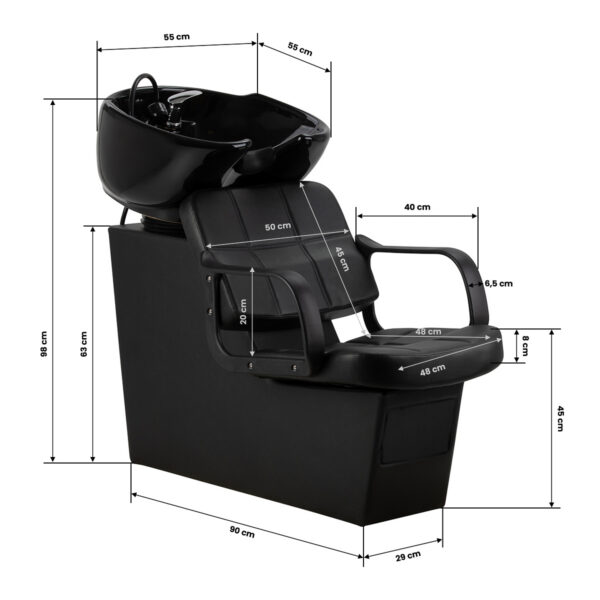 Spălător coafor Hair System Komodo cu cuvă ceramică neagră, negru, imaginea 10