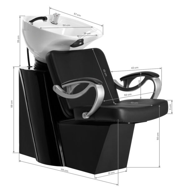 Spălător coafor Hair System ZA31 cu cotiere curbate, negru, negru, imaginea 10
