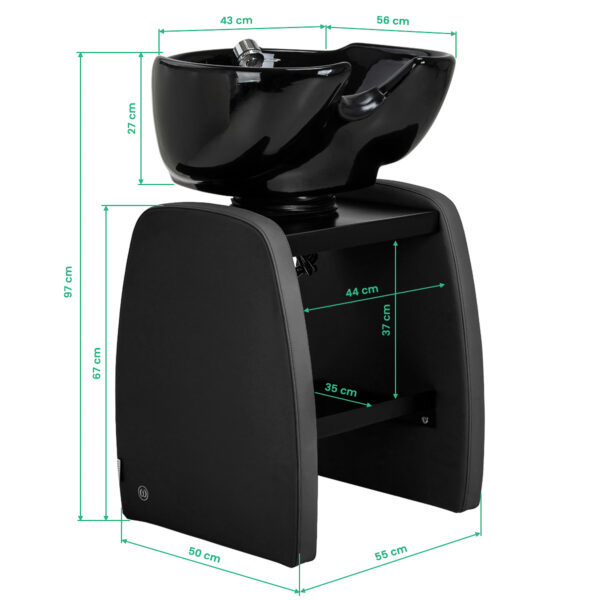Spălător coafor Omega Aqualina fără scaun, cu raft, negru, imaginea 10
