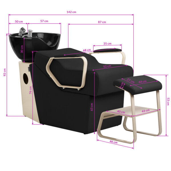 Spălător coafor Omega Marina cu suport pentru picioare, negru, imaginea 10