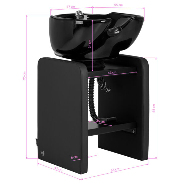 Spălător coafor Omega Nautica fără scaun, cu raft, negru, imaginea 10