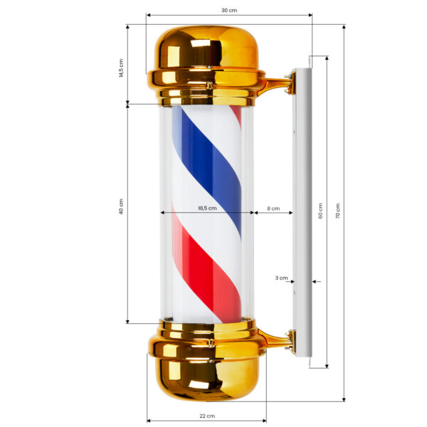 Stâlp barber luminos BB-02, auriu, mare, cu cilindru rotativ, imaginea 4