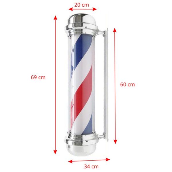 Stâlp barber luminos BB-02 cu cilindru rotativ, de perete, mare, argintiu, imaginea 2