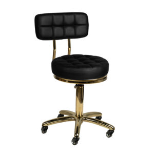 Taburet salon AM-961 negru cu elemente aurii și șezut matlasat, negru, imaginea 1 Taburet salon AM-961 negru cu elemente aurii și șezut matlasat, negru, imaginea 1