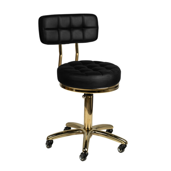 Taburet salon AM-961 negru cu elemente aurii și șezut matlasat, negru, imaginea 1