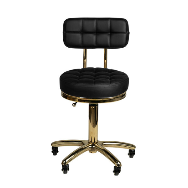 Taburet salon AM-961 negru cu elemente aurii și șezut matlasat, negru, imaginea 2