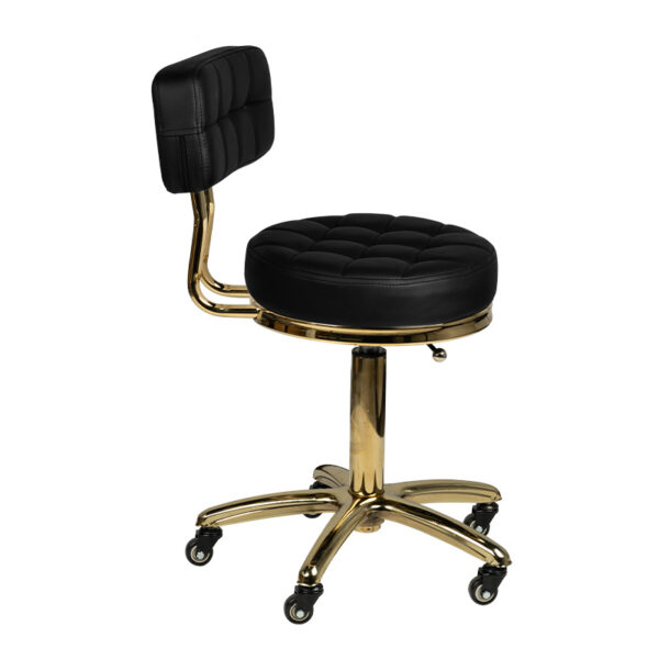 Taburet salon AM-961 negru cu elemente aurii și șezut matlasat, negru, imaginea 3