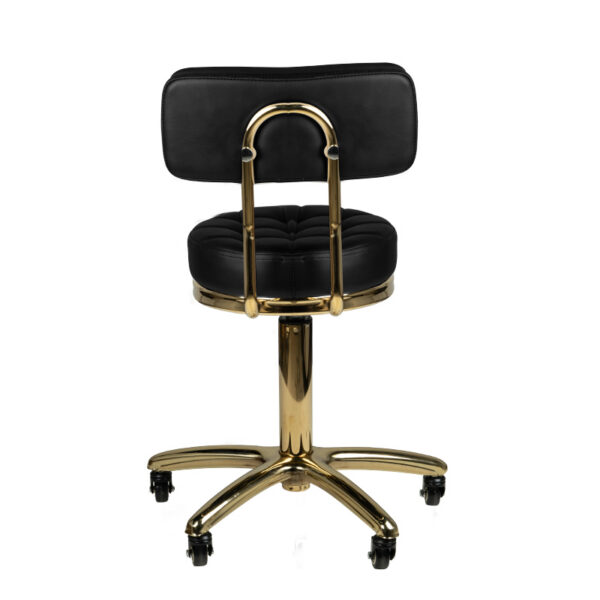 Taburet salon AM-961 negru cu elemente aurii și șezut matlasat, negru, imaginea 4