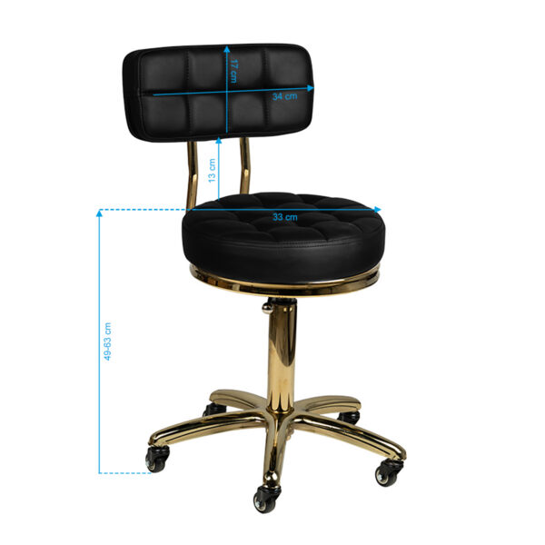 Taburet salon AM-961 negru cu elemente aurii și șezut matlasat, negru, imaginea 5