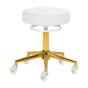 Taburet salon Gabbiano D054G alb cu bază aurie, matlasat, alb cu auriu, imaginea 1