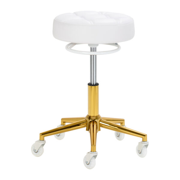Taburet salon Gabbiano D054G alb cu bază aurie, matlasat, alb cu auriu, imaginea 2