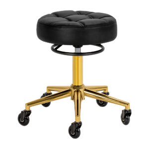 Taburet salon Gabbiano D054G negru cu bază aurie, matlasat, alb cu auriu, imaginea 1