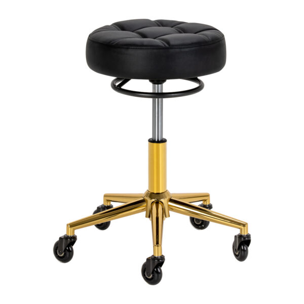 Taburet salon Gabbiano D054G negru cu bază aurie, matlasat, alb cu auriu, imaginea 2