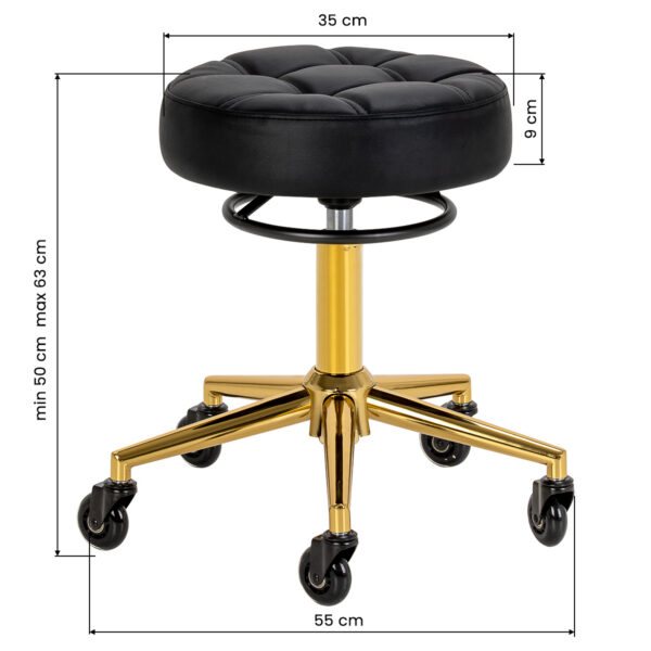 Taburet salon Gabbiano D054G negru cu bază aurie, matlasat, alb cu auriu, imaginea 6