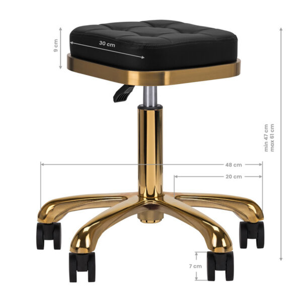 Taburet salon M-1645 negru cu auriu, șezut matlasat, negru cu auriu, imaginea 4