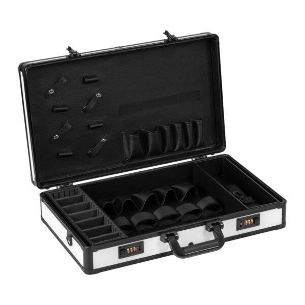 Trusă frizer din aluminiu cu cifru dublu, alb cu negru, negru, imaginea 2
